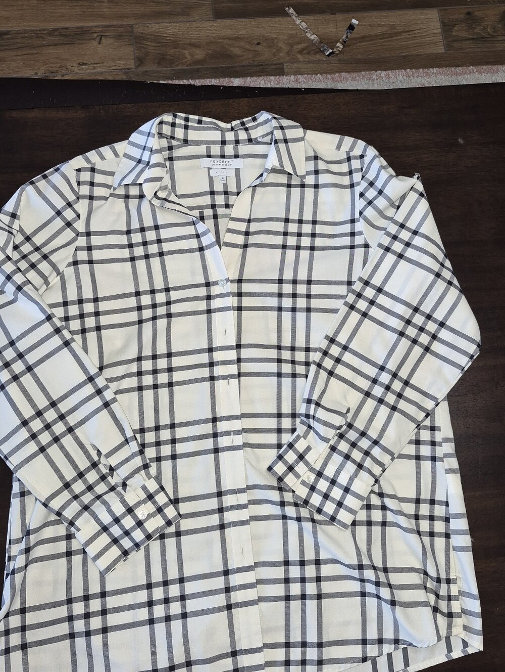 Foxcroft White Button-Down Shirt with Black Plaid